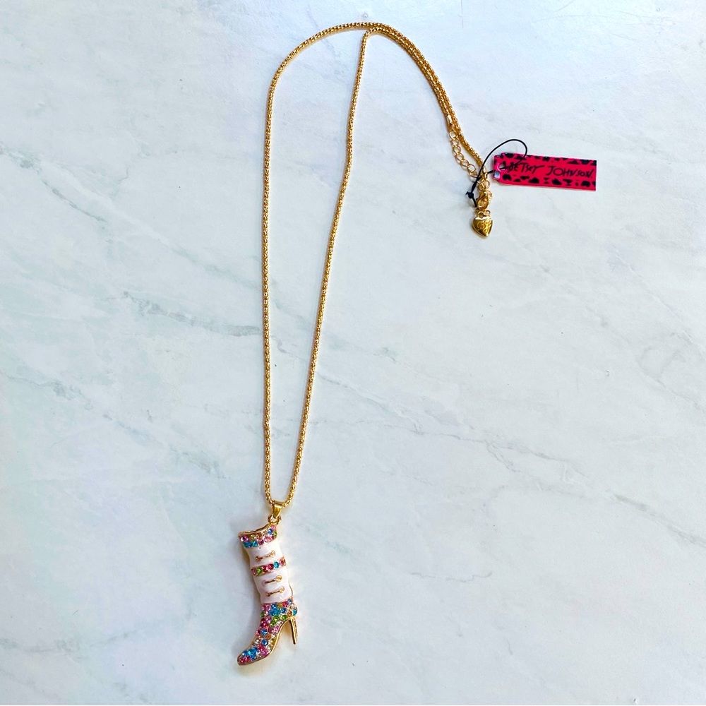 Betsey Johnson Crystal Boot Pendant Necklace NWT
